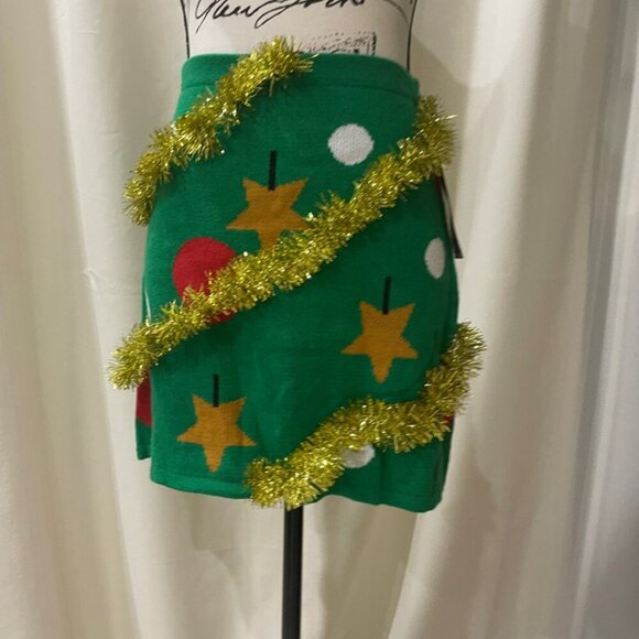 CHRISTMAS TREE TINSEL FETCHING KNIT MINI SKIRT GIGGLE BELL HOLIDAYS SIZE SMALL - Picture 3 of 11